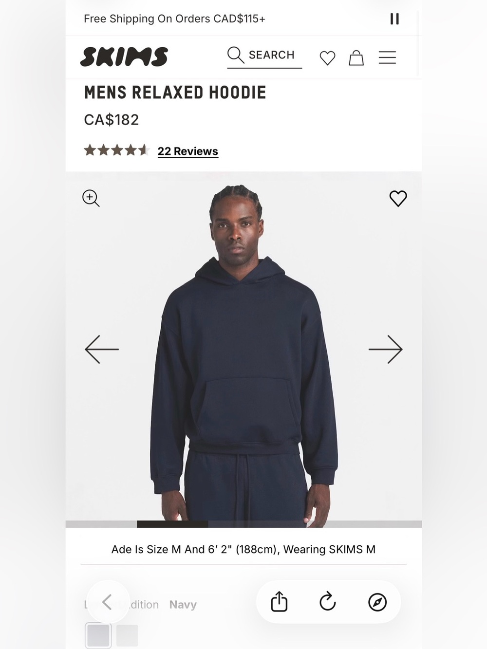 SKIMS Men's Relaxed Hoodie - Midnight Navy